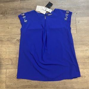 [Wanko] NWT Blue Blouse with Gem Embellishments L